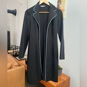 Black Long Blazer Jacket with Blue Trim